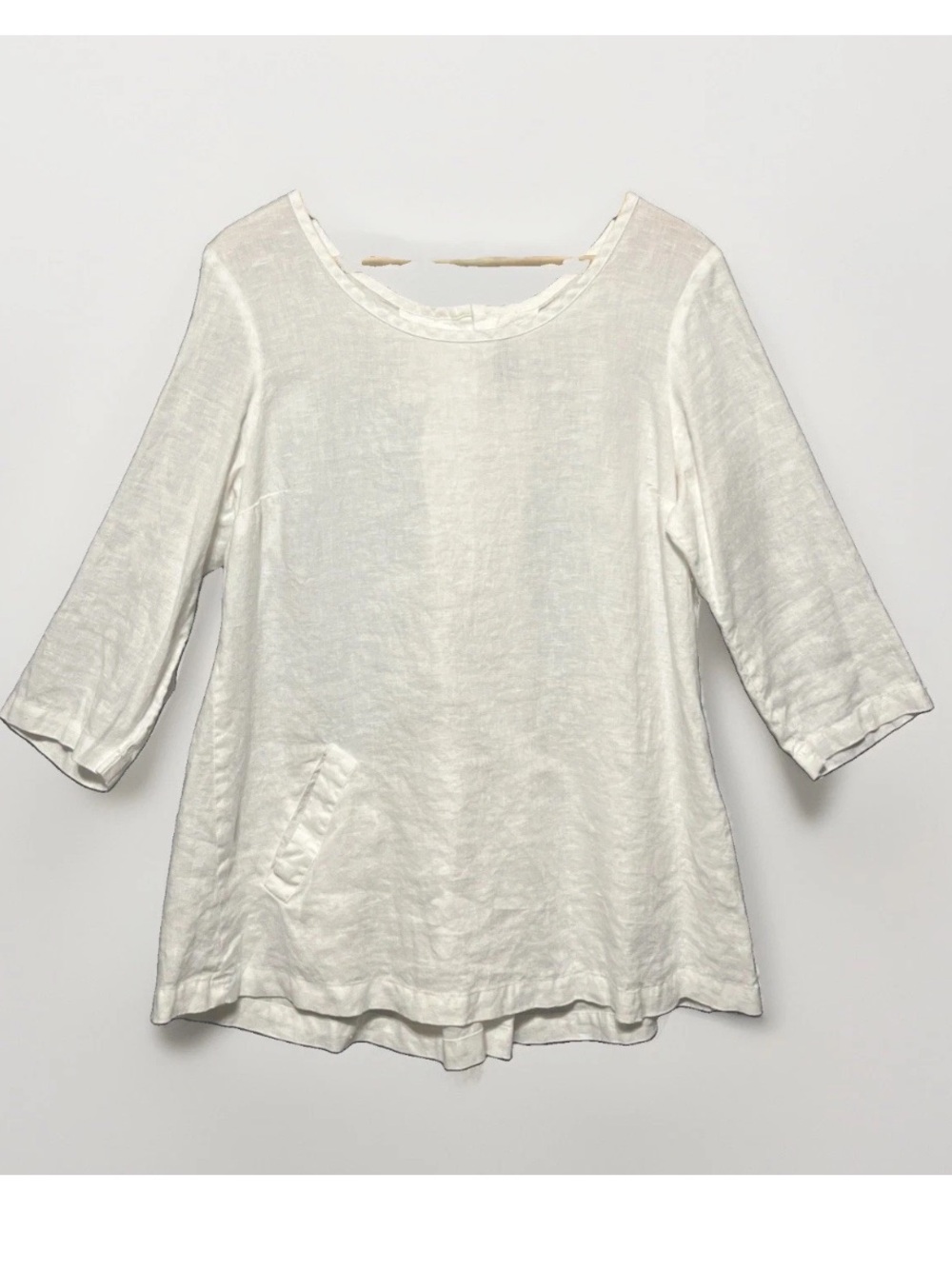 Flax Womens 100% Linen Back It Up Blouse Top Sz S White Scoop Neck Lagenlook